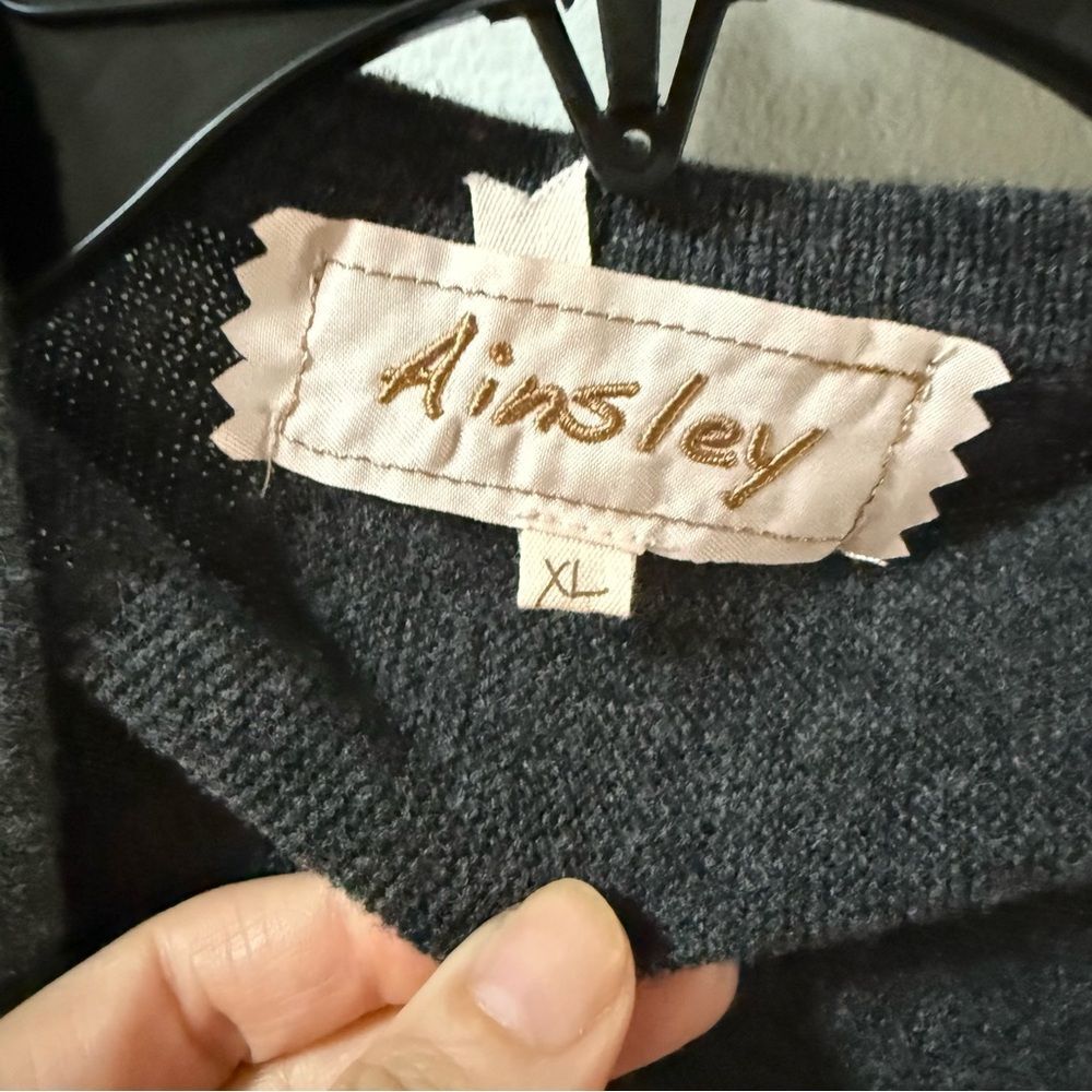 Ainsley Open Cashmere & Wool Long Line Cardigan in Charcoal Gray XL - Picture 3 of 9